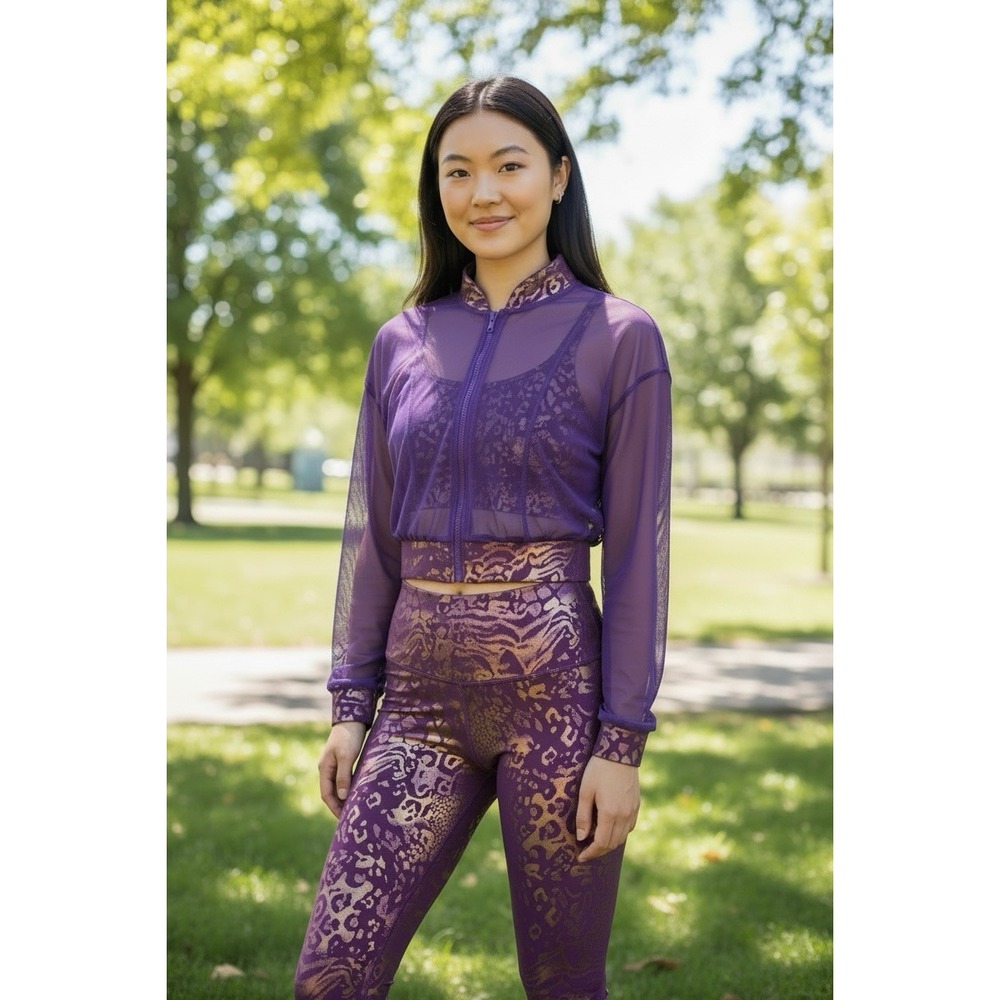 Lola Getts Purple Gold S Set metallic athletic Jacket & leggings Size Small S